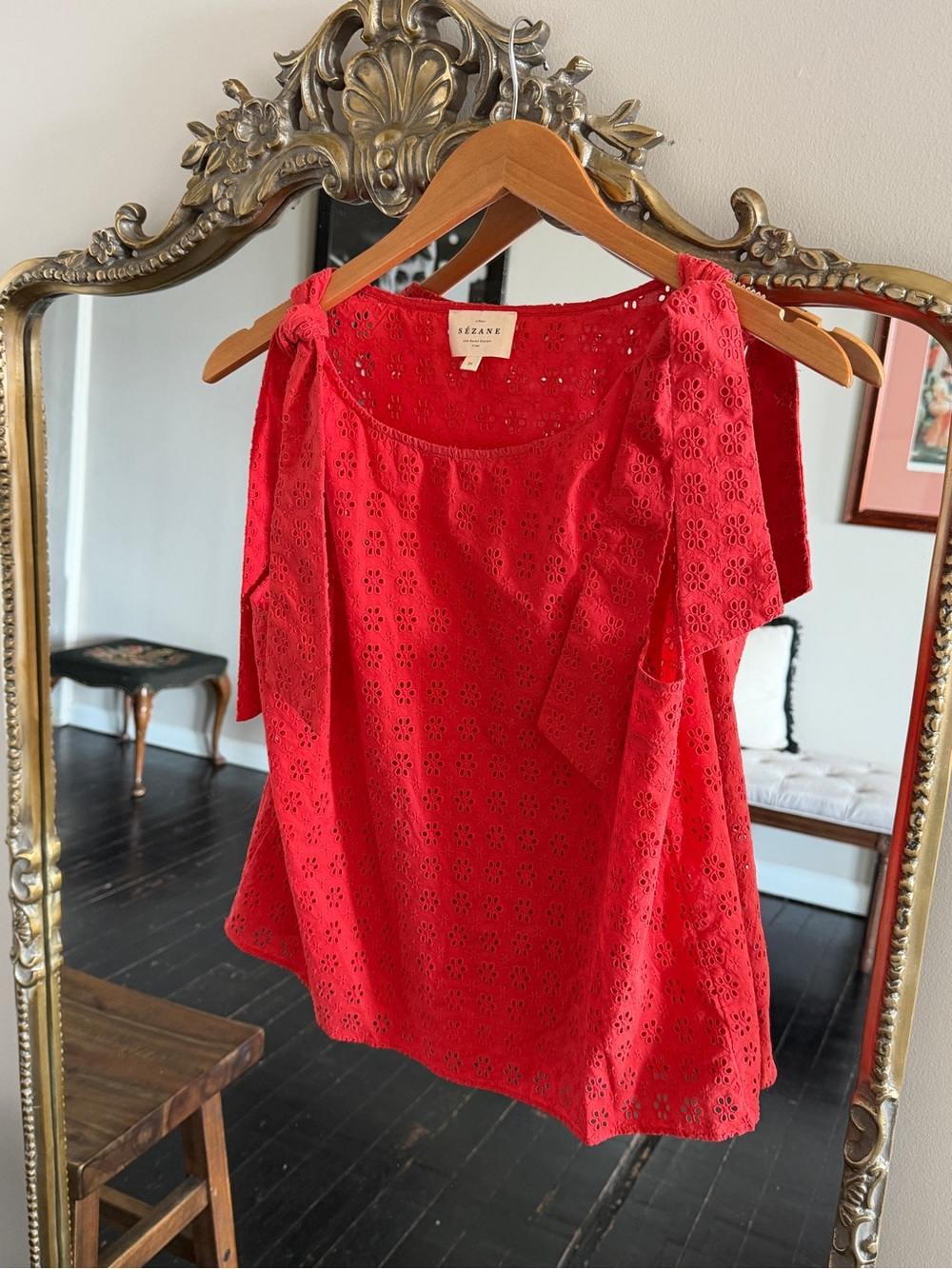 Sézane Eyelet Tie-Shoulder Top